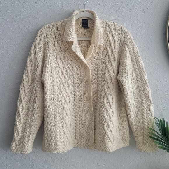 Paul James England Wool Handmade Chunky Button Down Collared Fisherman Sweater - Picture 2 of 15